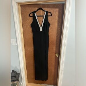 Lulu's Black Sleeveless V-Neck Gown with Silver Trim